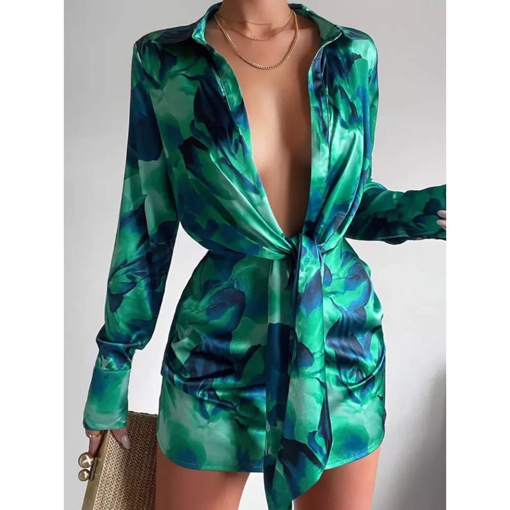 Aria Long Sleeve Printed Mini Shirt Dress